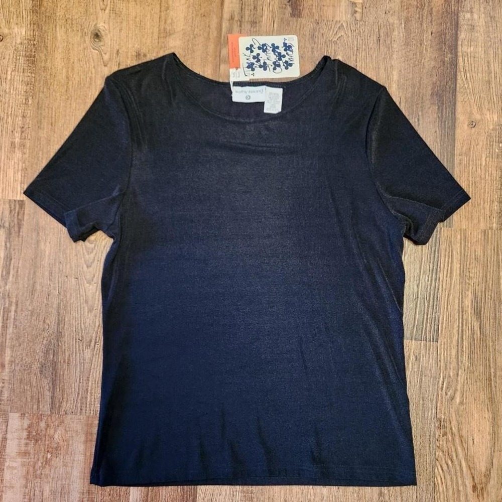 Vintage 1990s Kathy Ireland Black Nylon Stretchy T-Shirt